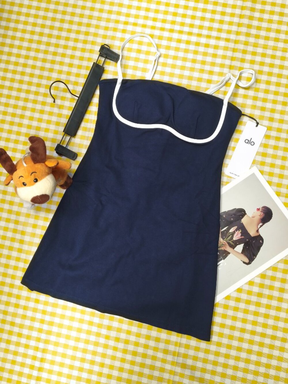 💙ALO Yoga Chic Summer Navy/Ivory Dress Lightweight, Sleek and Easy NWT💦